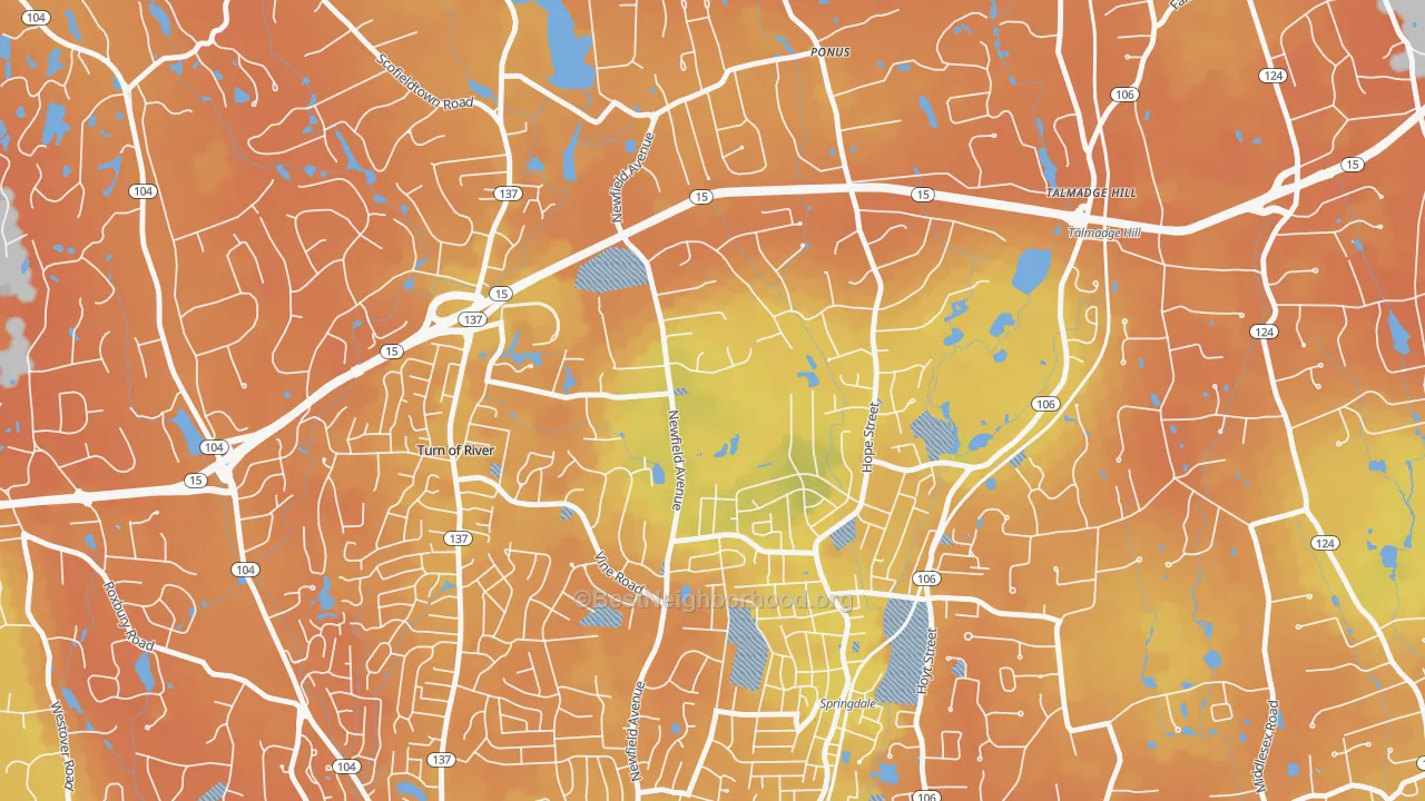 Bike Grade map of Newfield, Stamford, CT