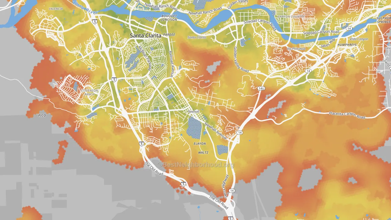 Bike Grade map of Newhall, CA