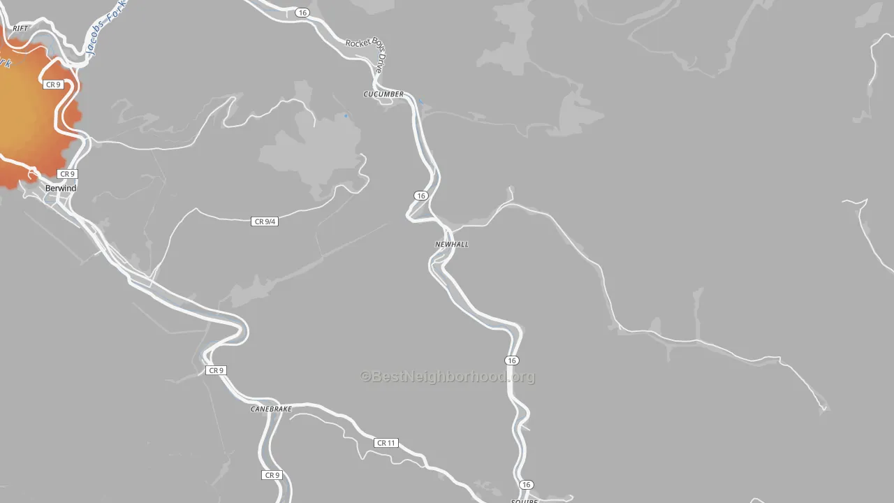 Bike Grade map of Newhall, WV