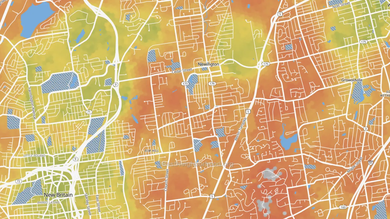 Bike Grade map of Newington, CT