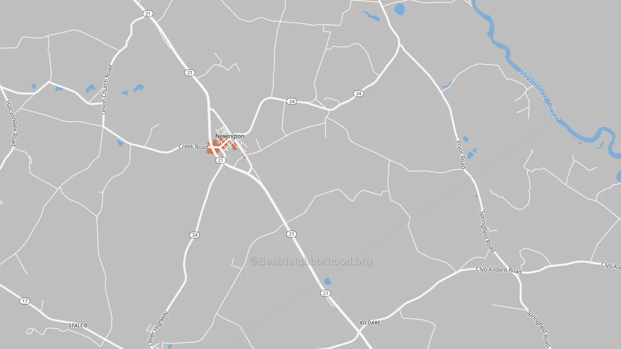 Bike Grade map of Newington, GA