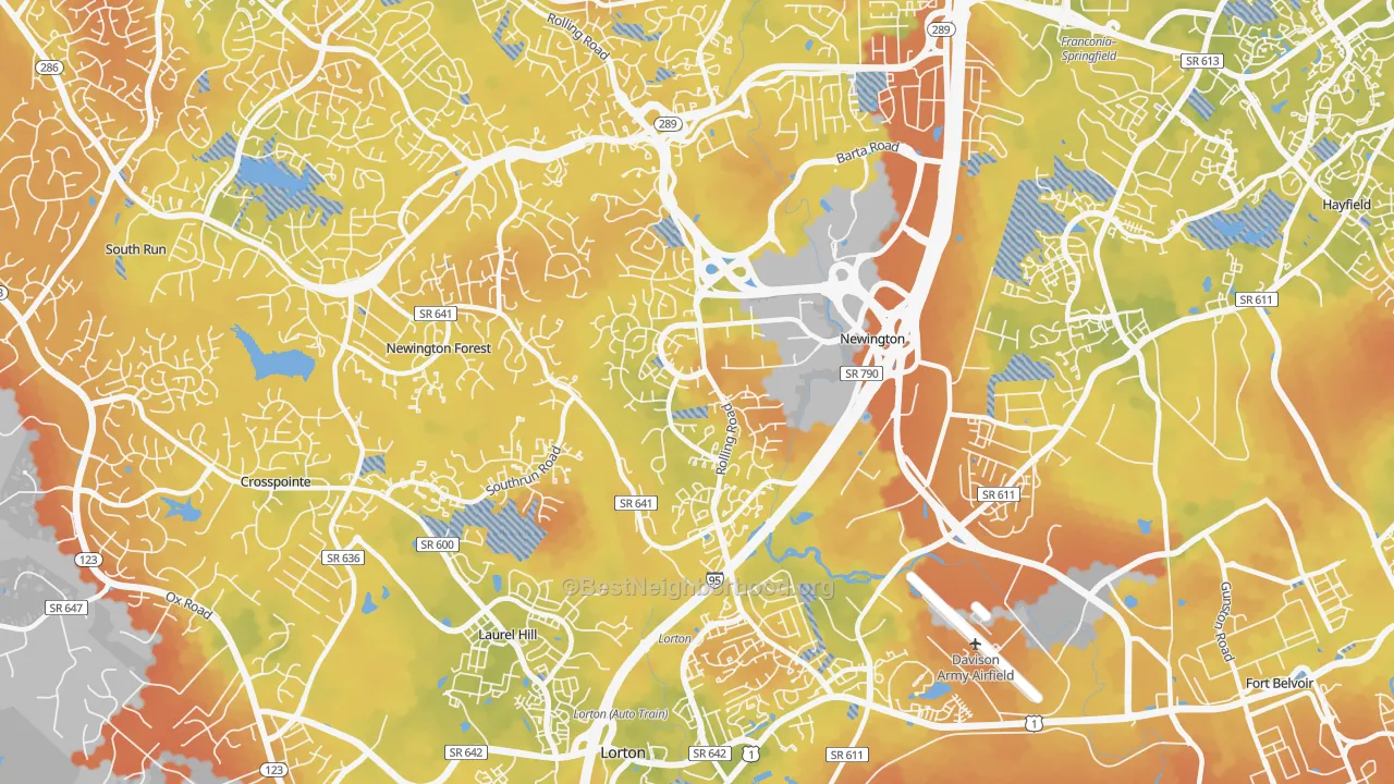 Bike Grade map of Newington, VA