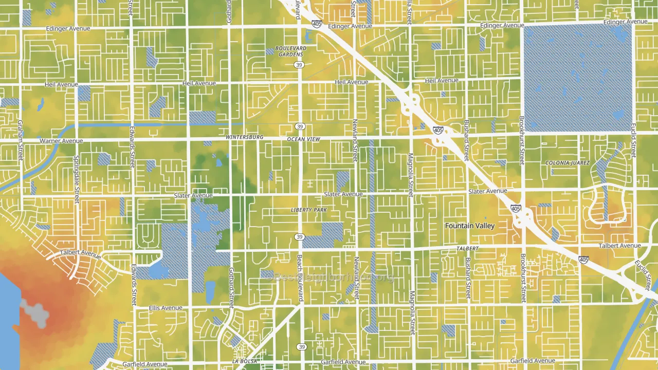 Bike Grade map of Newland, Huntington Beach, CA