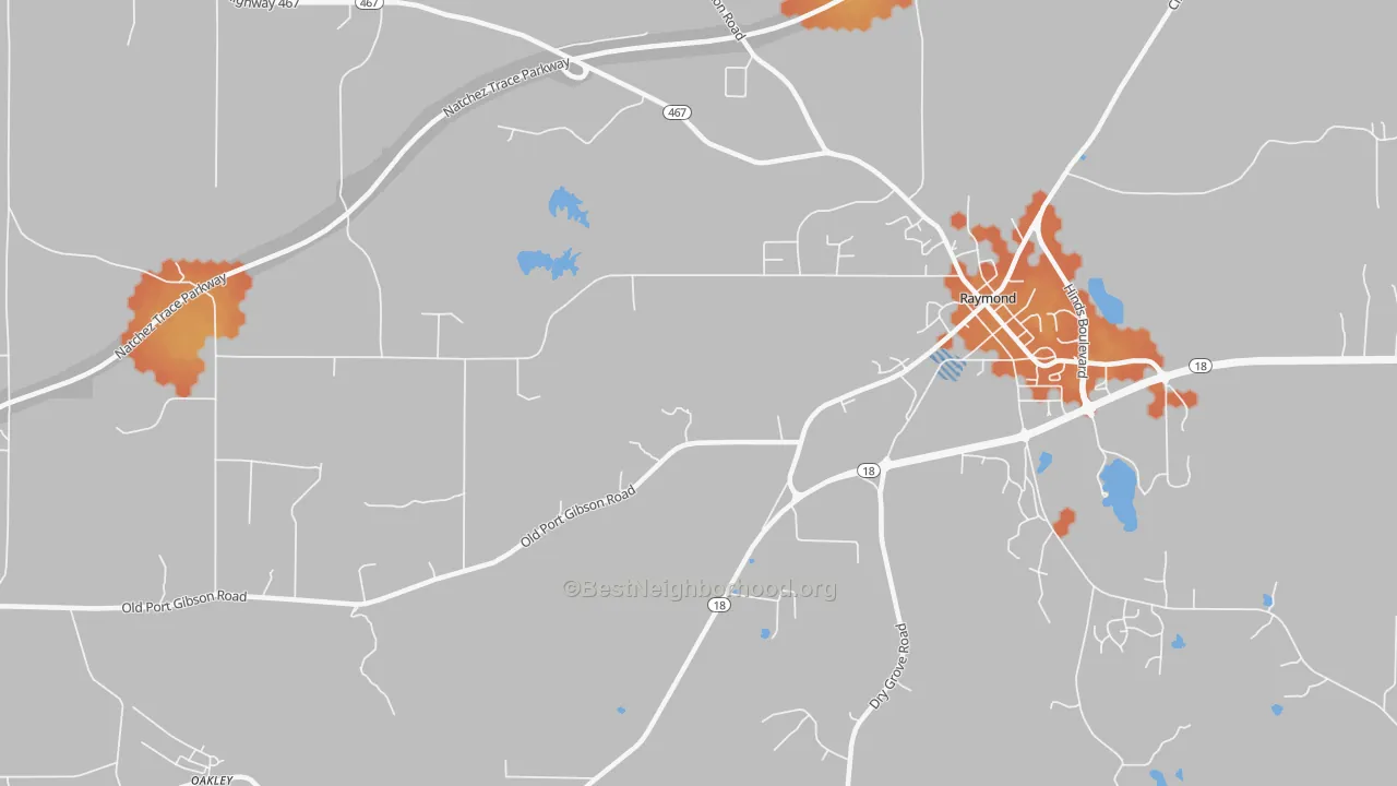 Bike Grade map of Newmans Grove, MS