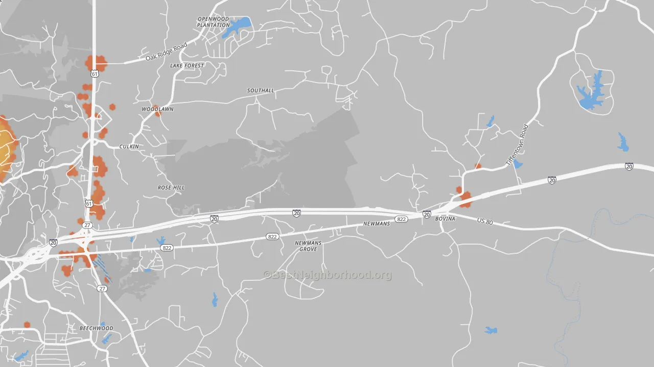 Bike Grade map of Newmans, MS