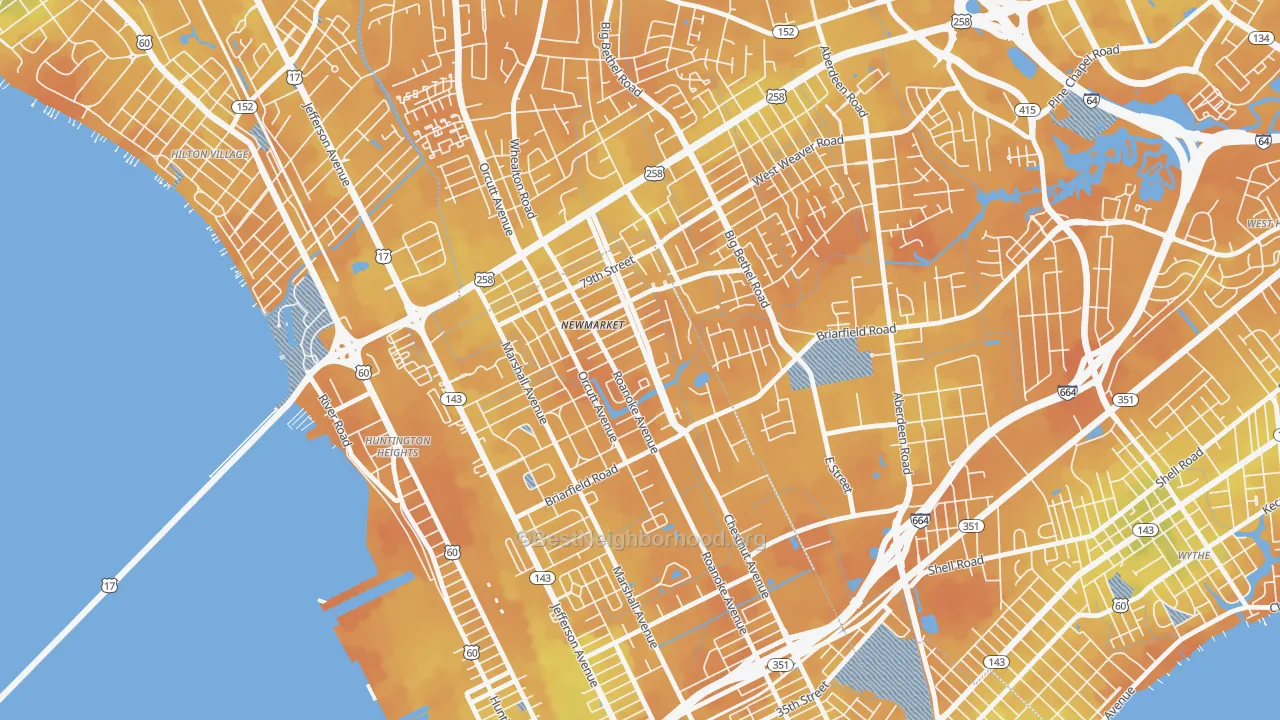 Bike Grade map of Newmarket South, Newport News, VA
