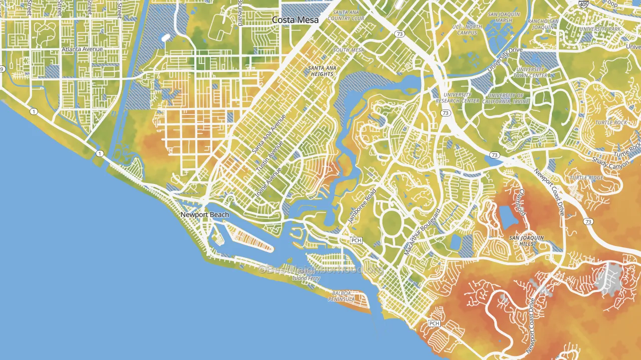 Bike Grade map of Newport Beach, CA