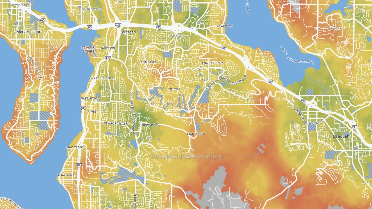 Bike Grade map of Newport, Bellevue, WA