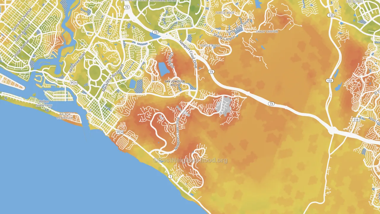 Bike Grade map of Newport Coast, CA