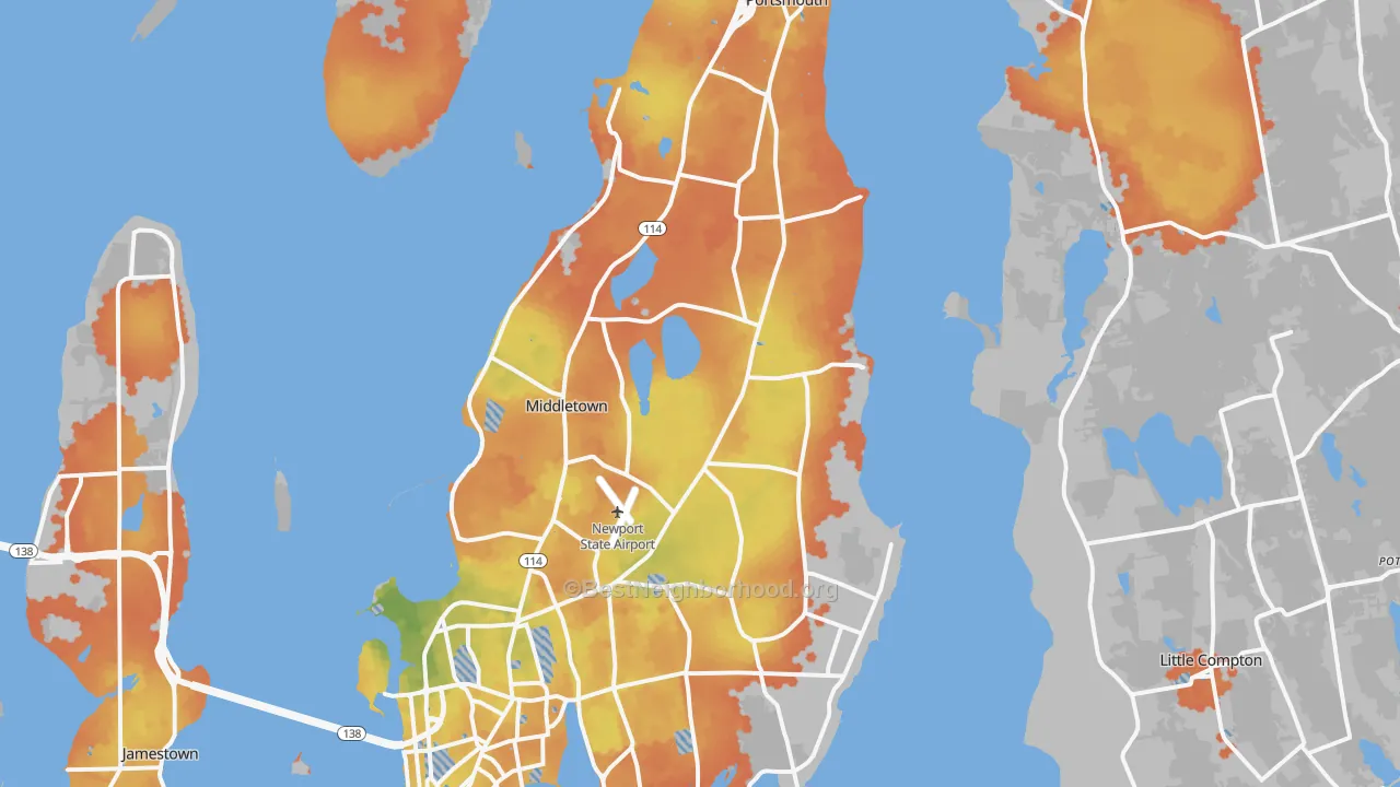 Bike Grade map of Newport County, RI