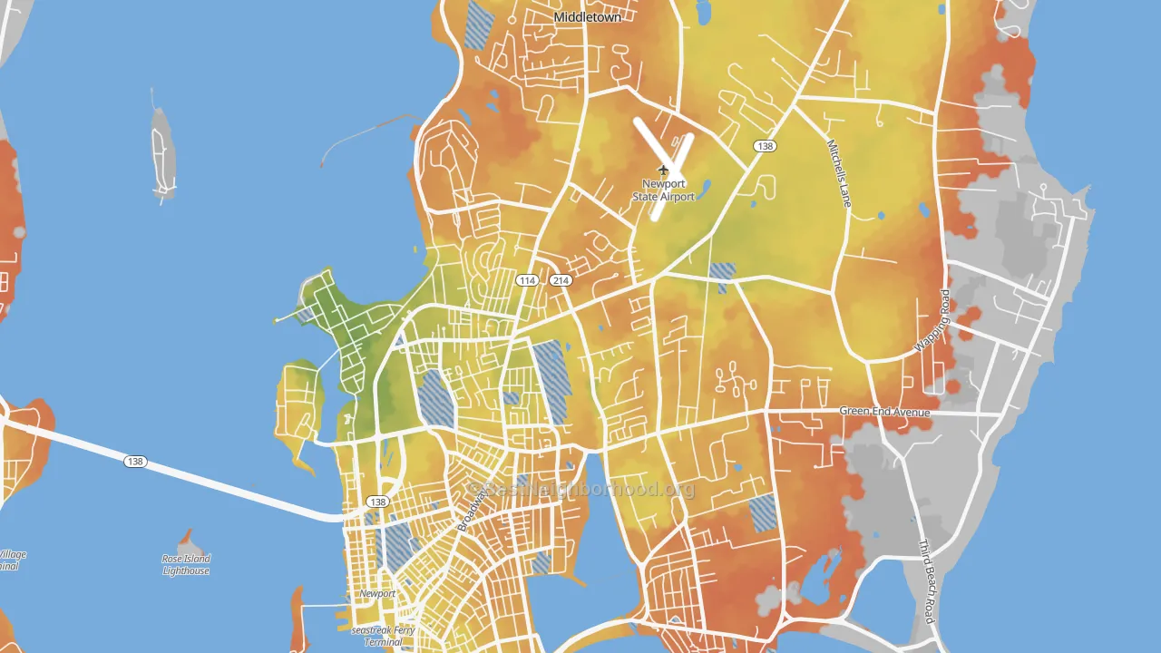 Bike Grade map of Newport East, RI
