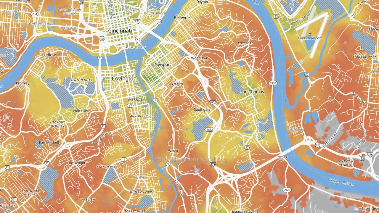 Bike Grade map of Newport, KY