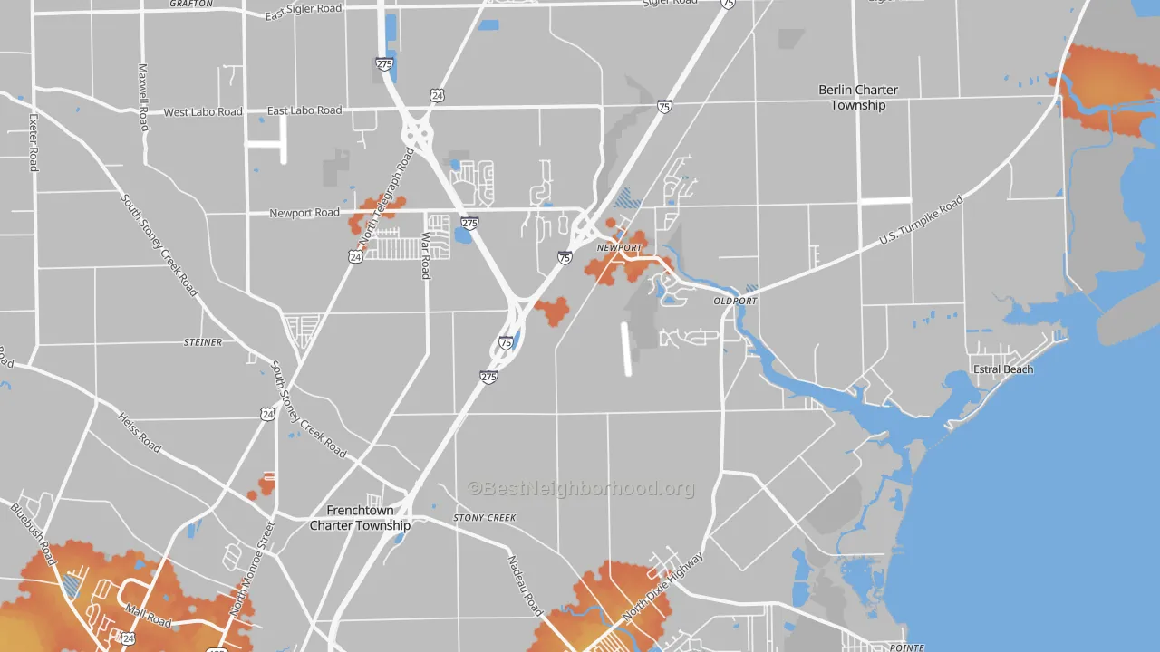 Bike Grade map of Newport, MI