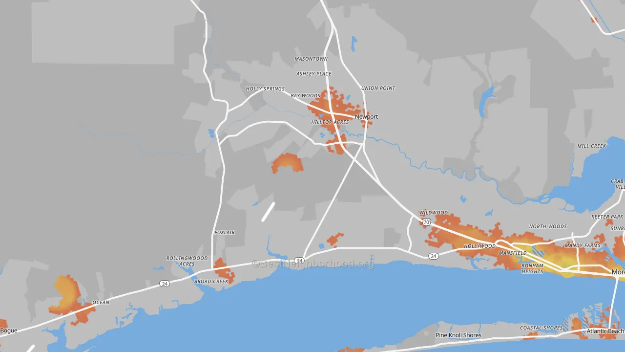 Bike Grade map of Newport, NC