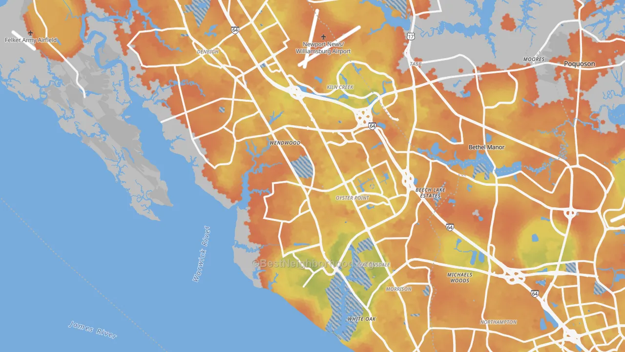 Bike Grade map of Newport News City, VA