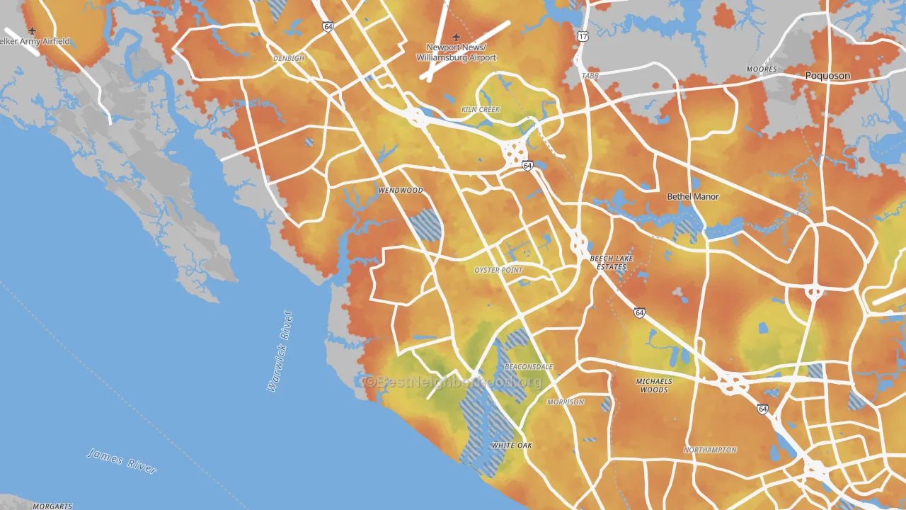 Bike Grade map of Newport News, VA