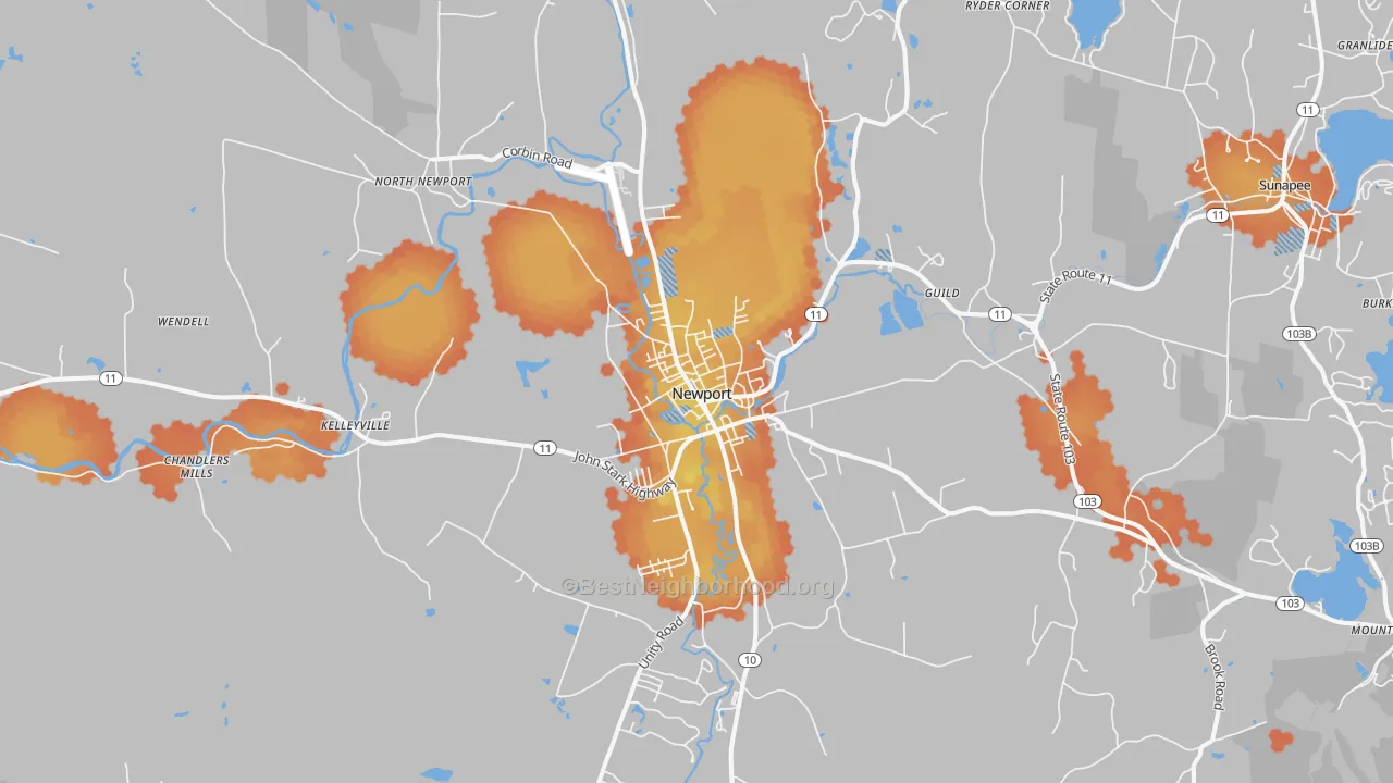 Bike Grade map of Newport, NH