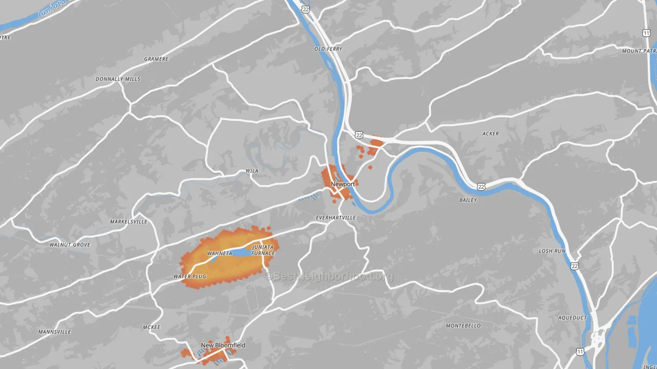 Bike Grade map of Newport, PA
