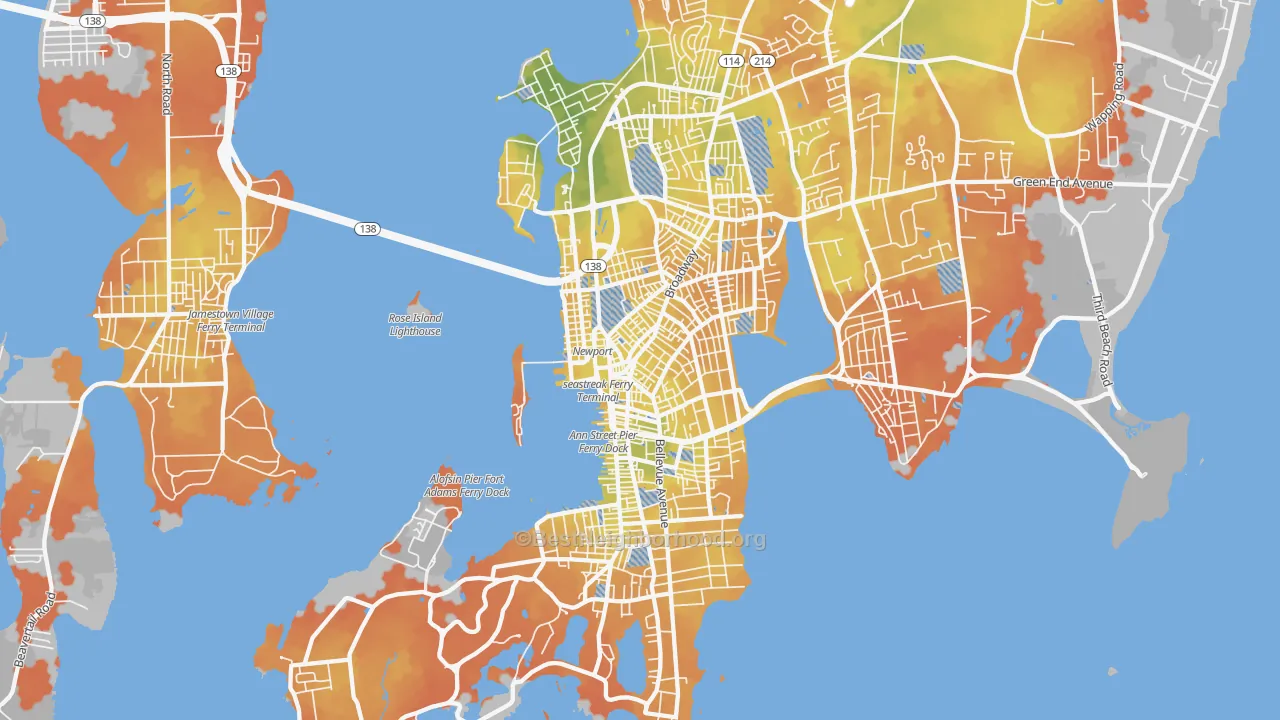 Bike Grade map of Newport, RI