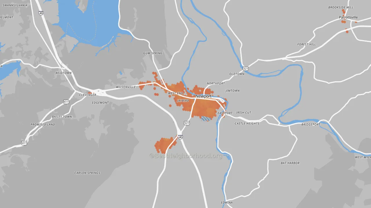Bike Grade map of Newport, TN