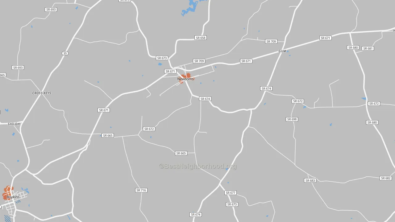 Bike Grade map of Newsoms, VA