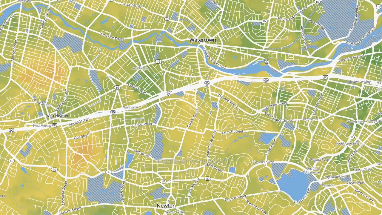 Bike Grade map of Newton Corner, Newton, MA