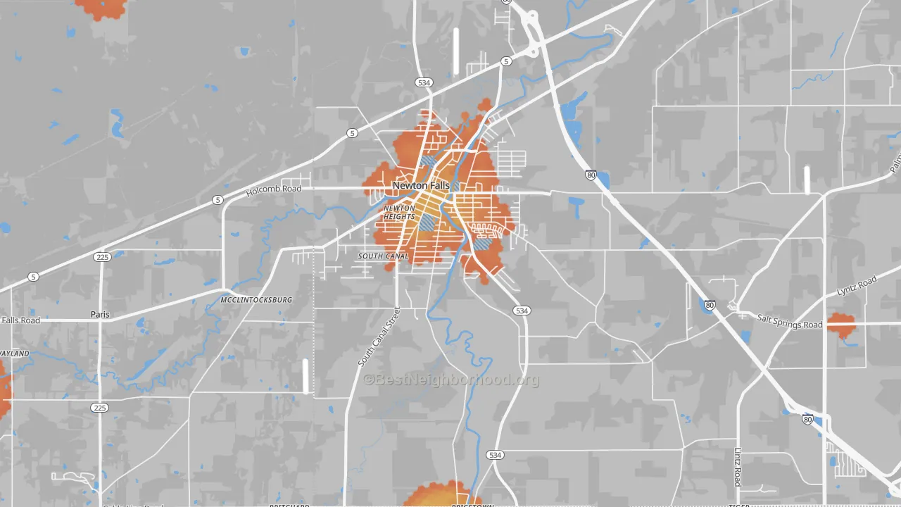 Bike Grade map of Newton Falls, OH