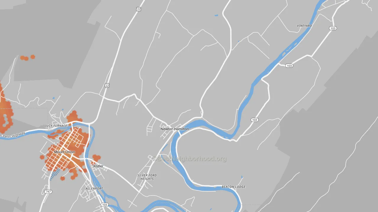 Bike Grade map of Newton Hamilton, PA