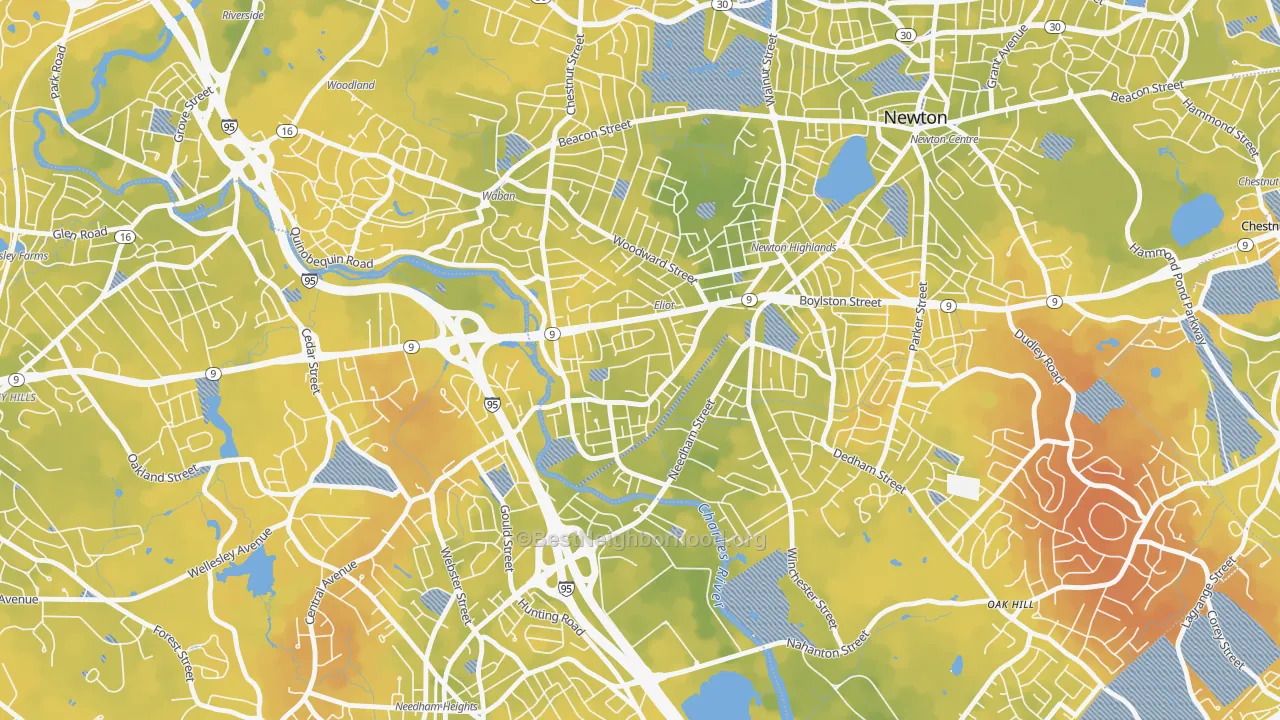 Bike Grade map of Newton Upper Falls, MA