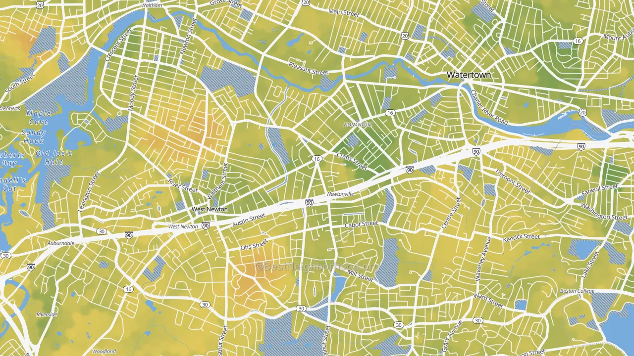 Bike Grade map of Newtonville, MA