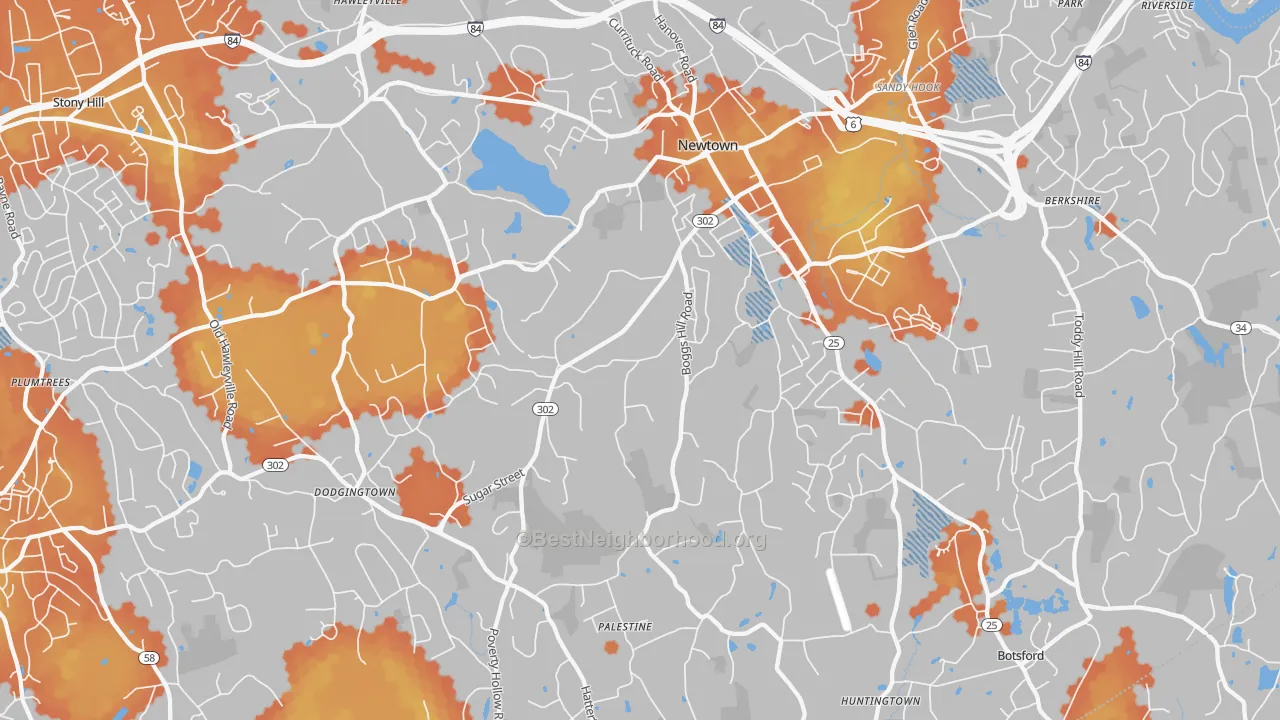 Bike Grade map of Newtown, CT