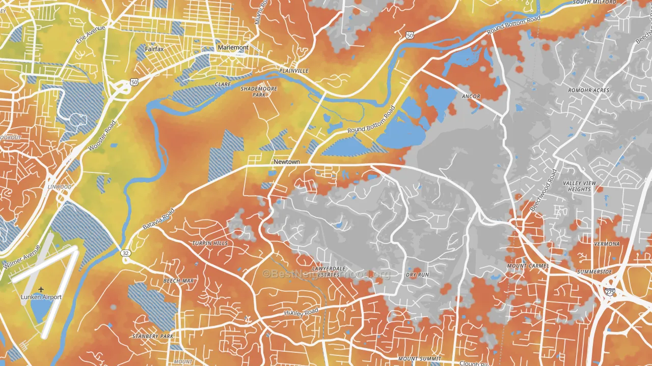 Bike Grade map of Newtown, OH