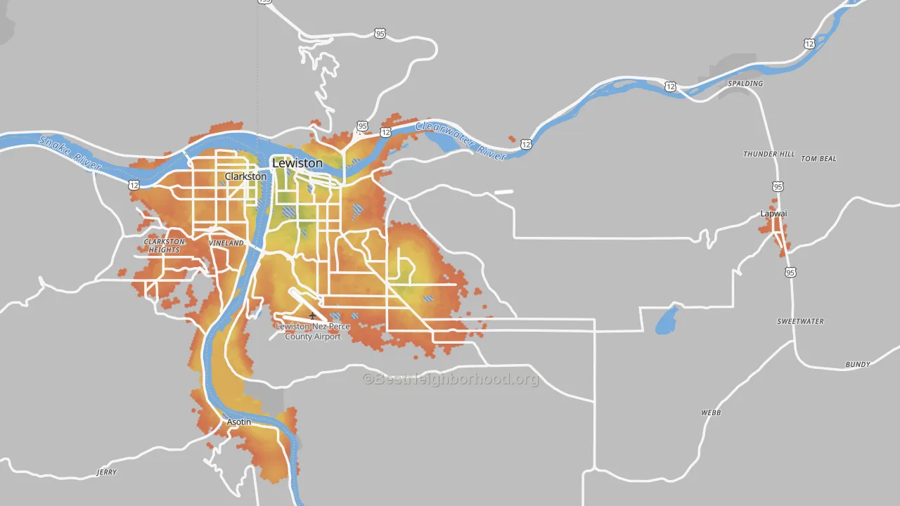 Bike Grade map of Nez Perce County, ID