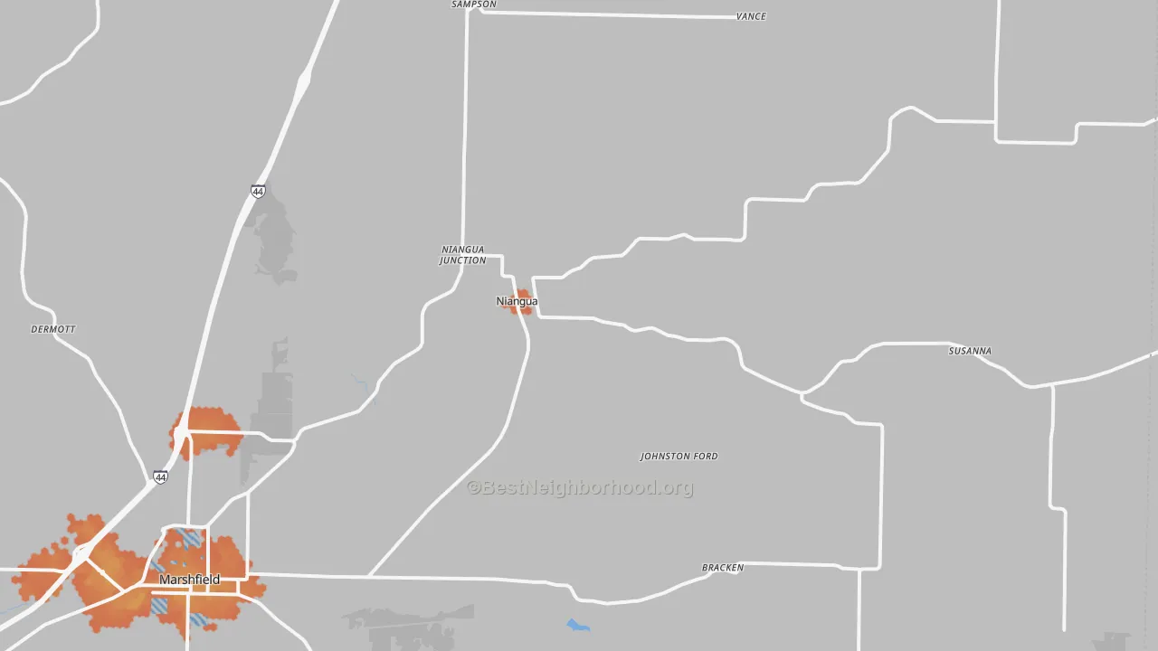 Bike Grade map of Niangua, MO