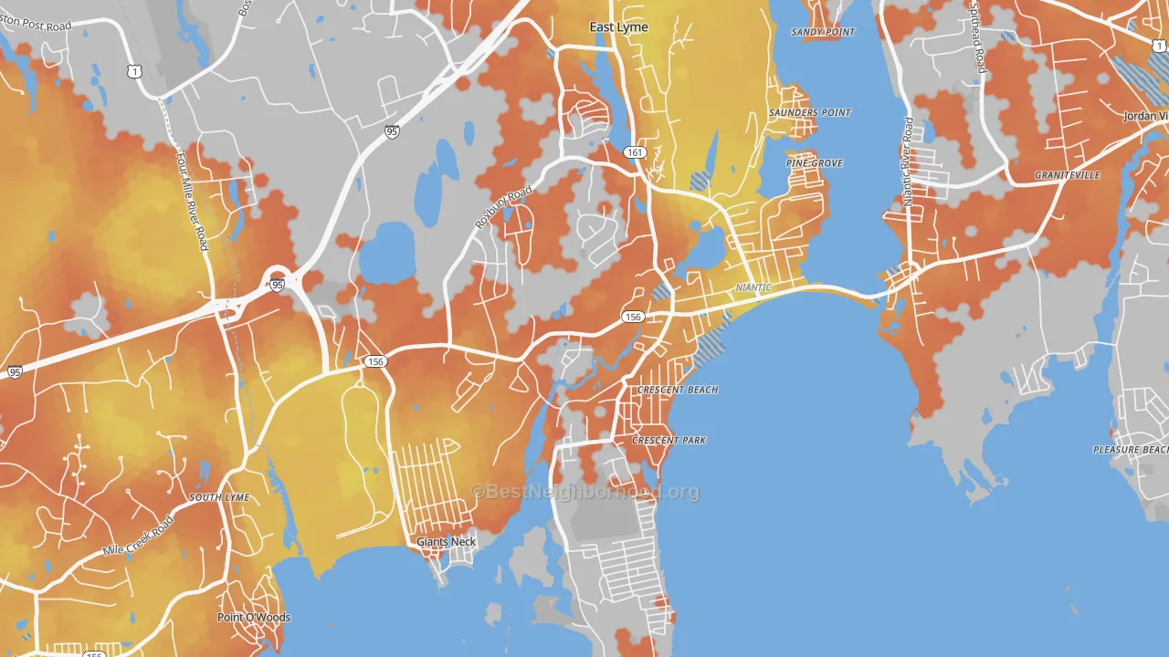 Bike Grade map of Niantic, CT