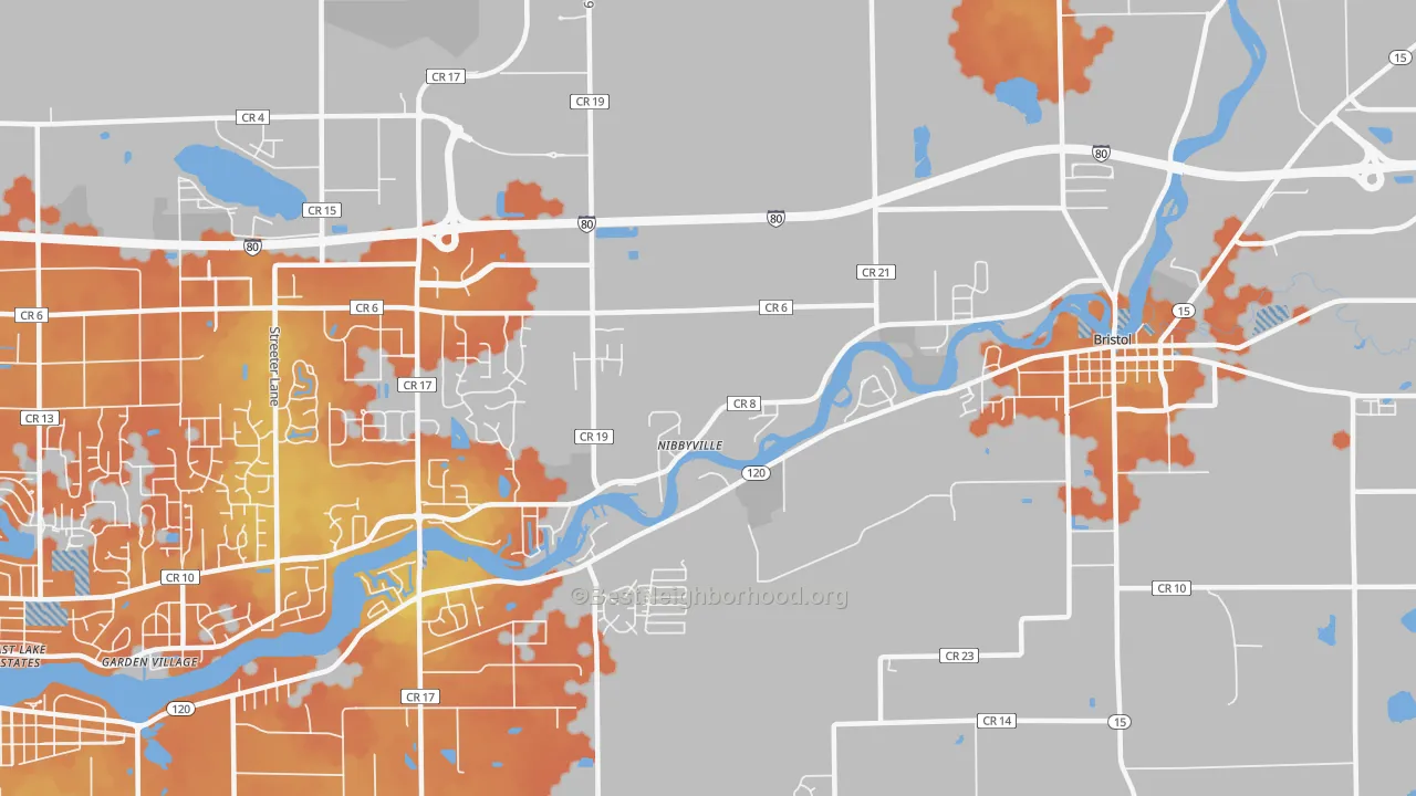 Bike Grade map of Nibbyville, IN