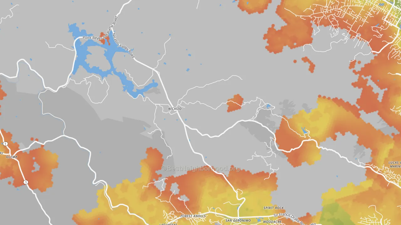 Bike Grade map of Nicasio, CA