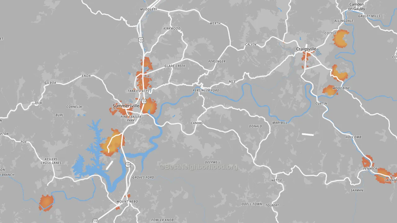 Bike Grade map of Nicholas County, WV