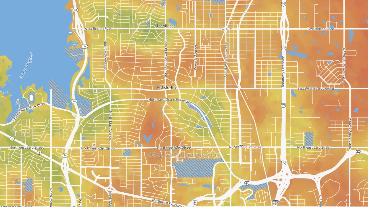 Bike Grade map of Nichols Hills, OK