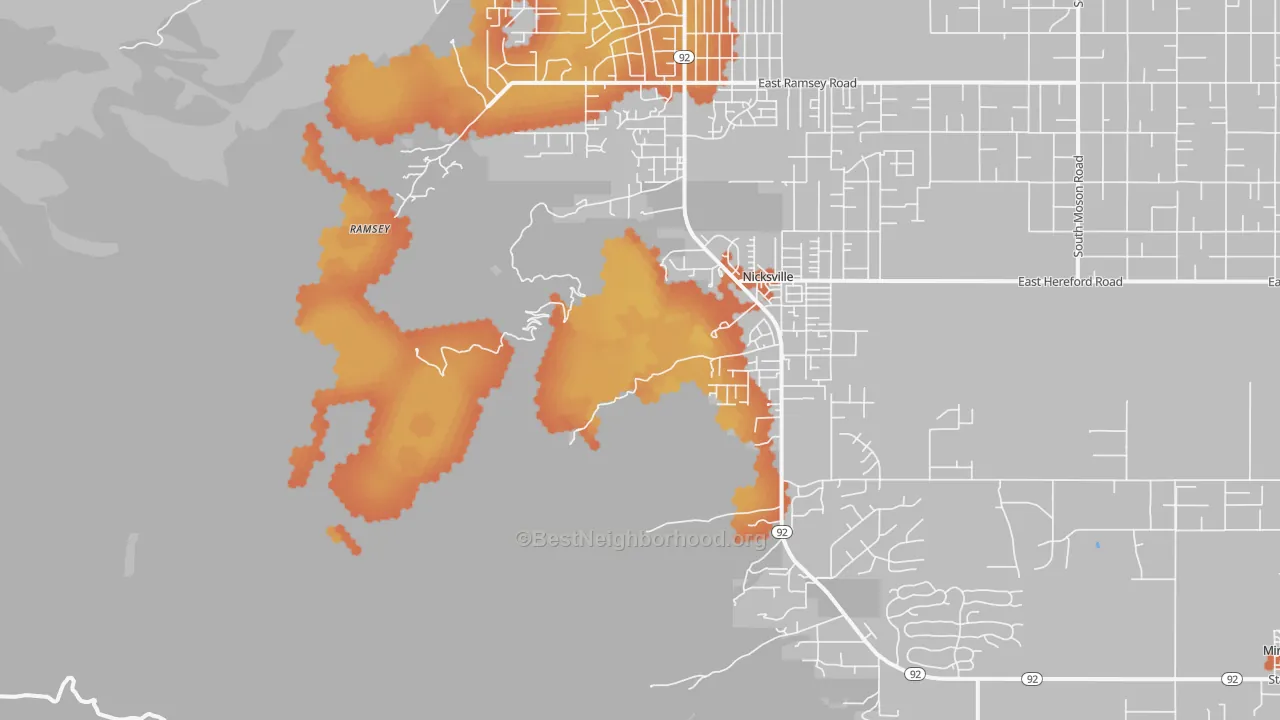 Bike Grade map of Nicksville, AZ