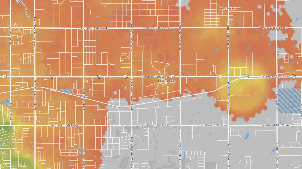 Bike Grade map of Nicoma Park, OK