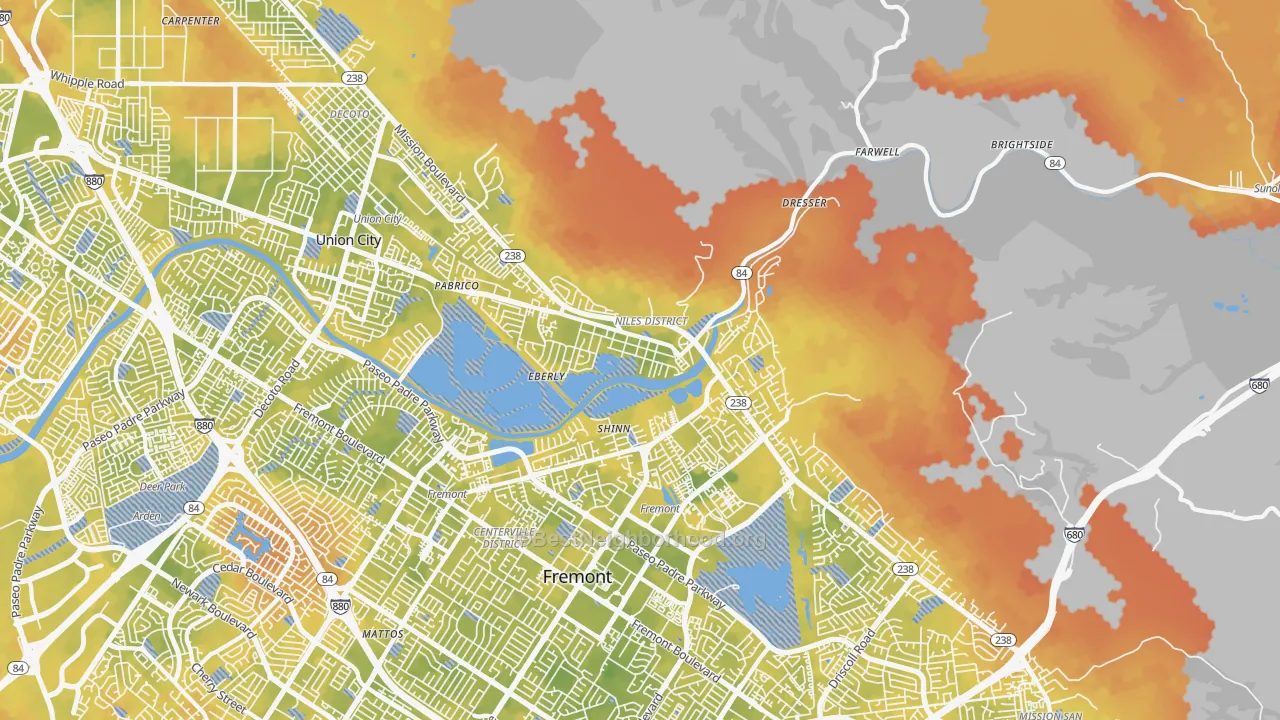 Bike Grade map of Niles Junction, Fremont, CA