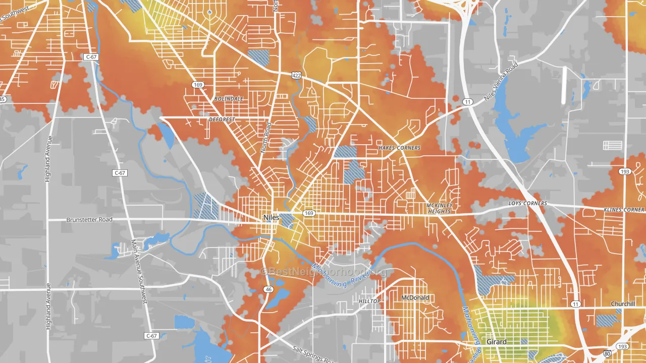 Bike Grade map of Niles, OH
