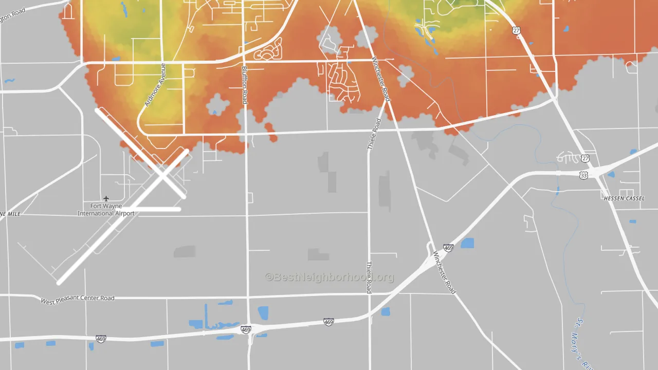 Bike Grade map of Nine Mile, IN