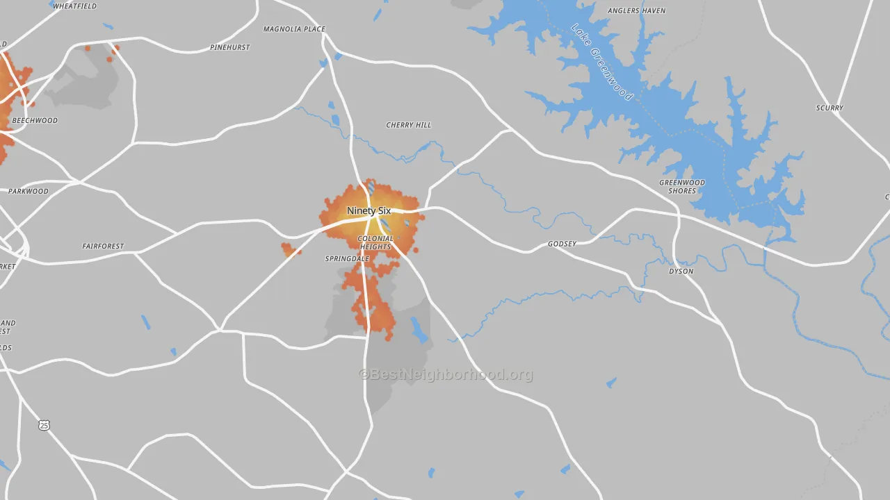 Bike Grade map of Ninety Six, SC