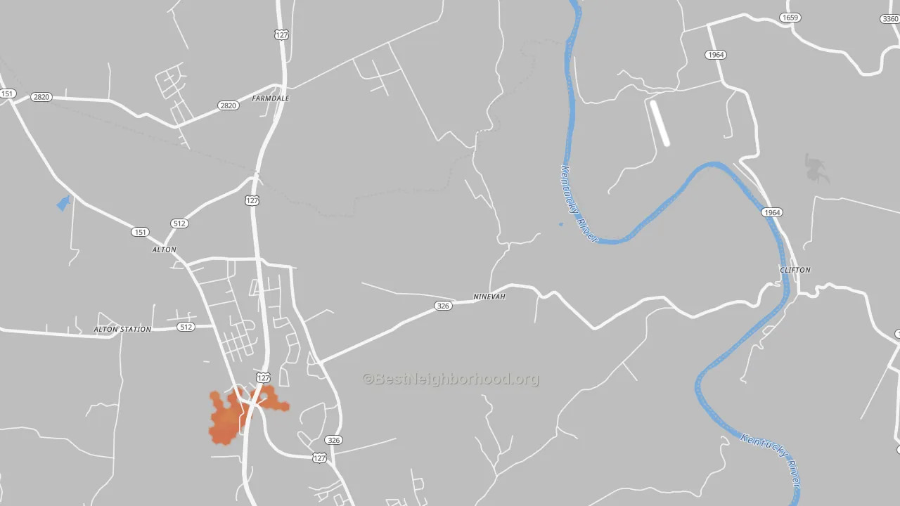 Bike Grade map of Ninevah, KY