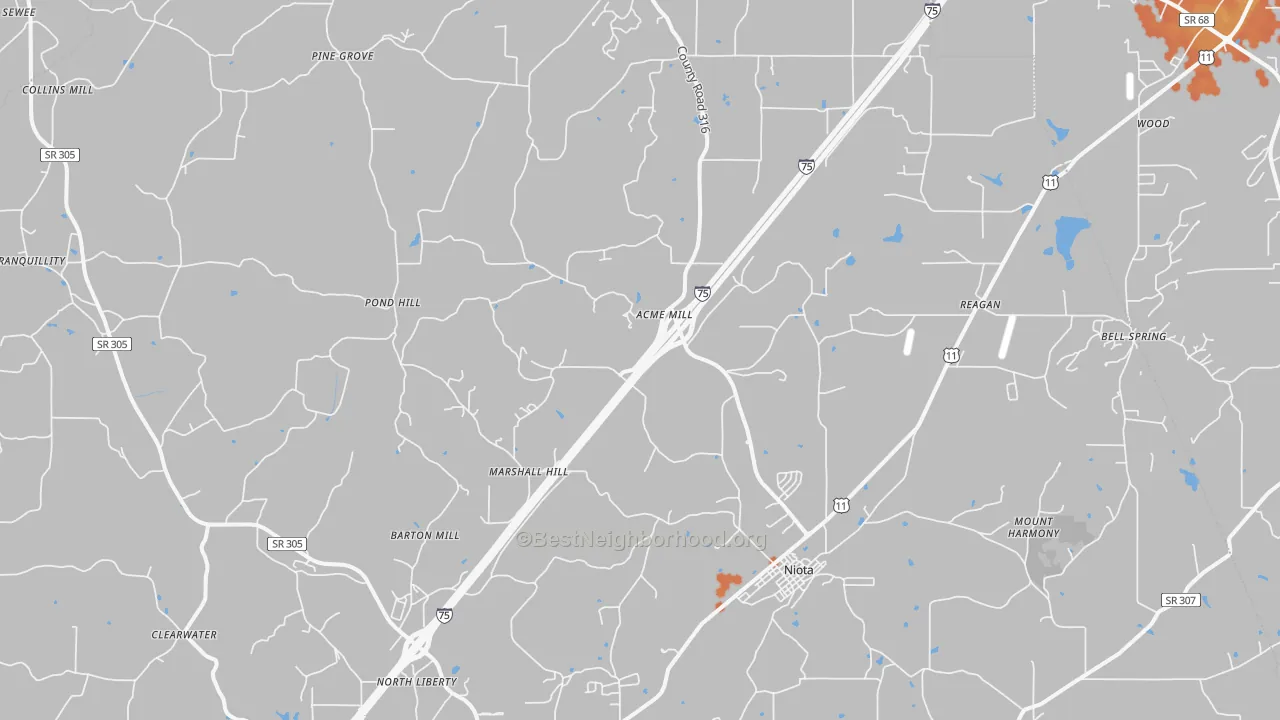 Bike Grade map of Niota, TN