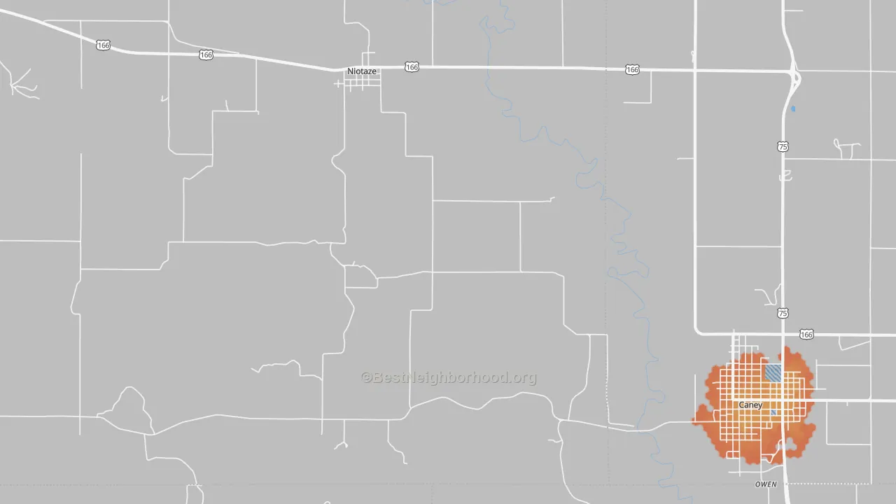 Bike Grade map of Niotaze, KS