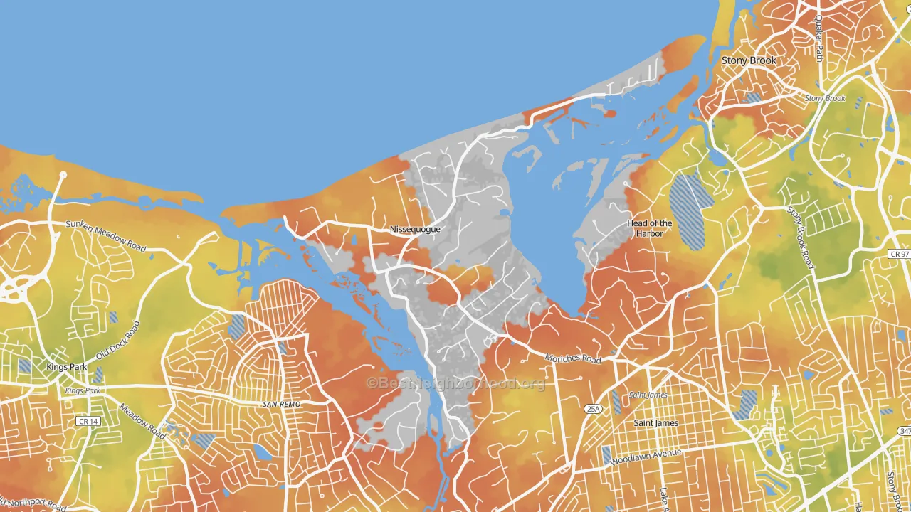 Bike Grade map of Nissequogue, NY