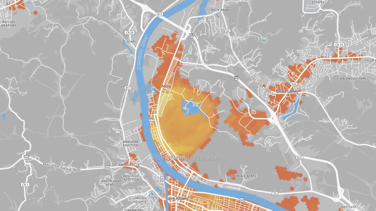 Bike Grade map of Nitro, WV